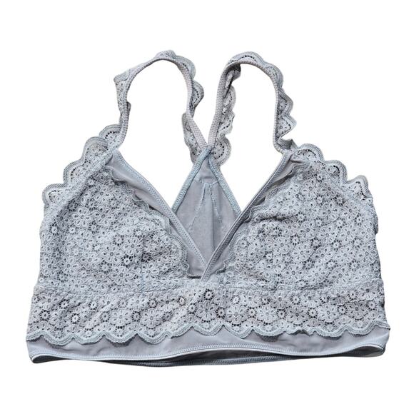 Aerie Gray Lace Wireless Floral Design Bralette Bra with Scalloped Edges - Picture 1 of 7